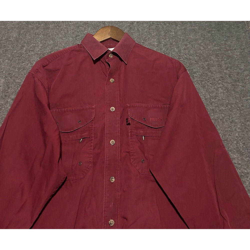 Filson safari shirt mens burgundy vintage cotton outdoors pockets size medium